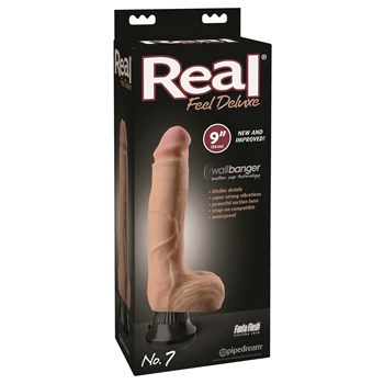 Real Feel 9 Vibrating Dildo Package Shot - White