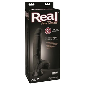 Real Feel 9 Vibrating Dildo Package Shot - Black