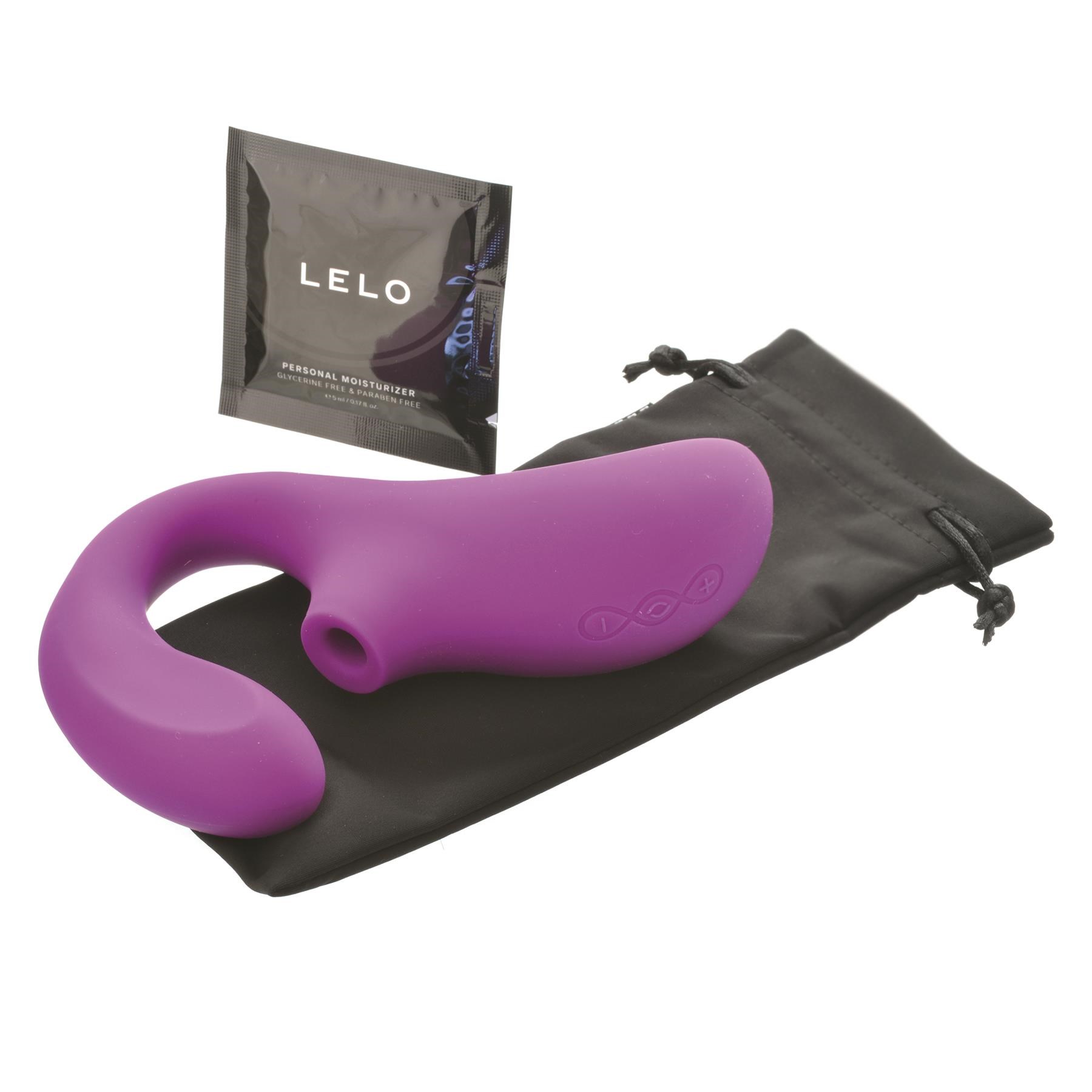 Lelo Enigima Dual Action Sonic Massager Product, Storage Bag, and Lube