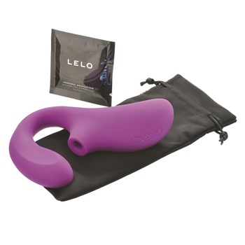 Lelo Enigima Dual Action Sonic Massager Product, Storage Bag, and Lube