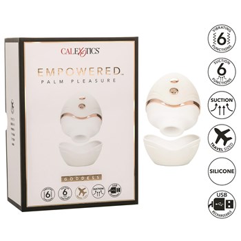 Empowered Palm Pleasure Goddess Clitoral Stimulator Product, Packaging, and Features