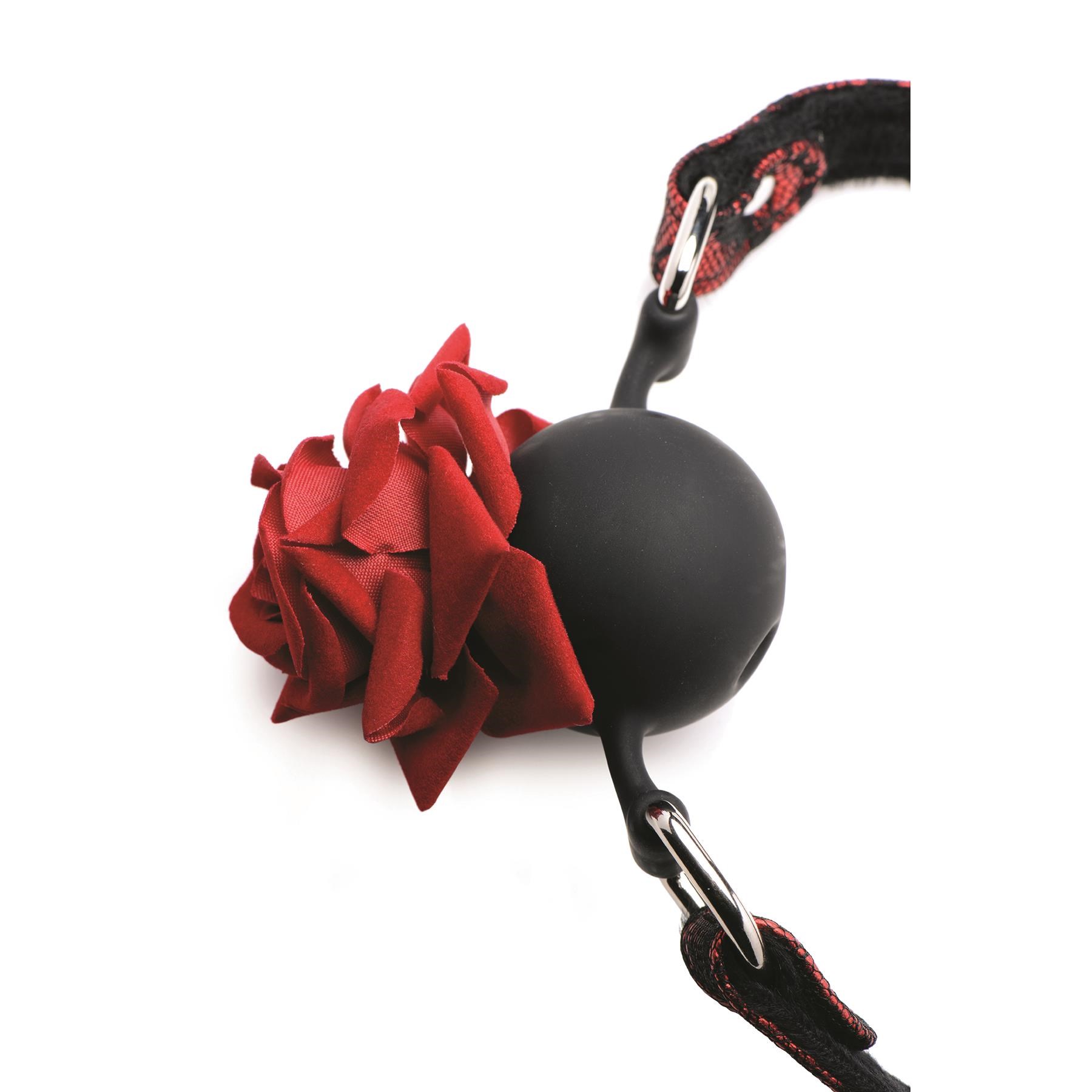 Master Series Full Bloom Rose Ball Gag Close Up Side Shot of Rose