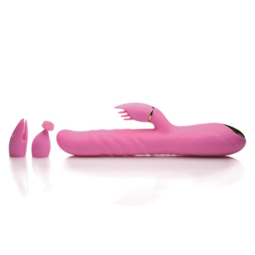 INMI 10X Versa-Thrust Rabbit Vibrator With Rabbit Attachment on Vibe With Other Attachments Showing