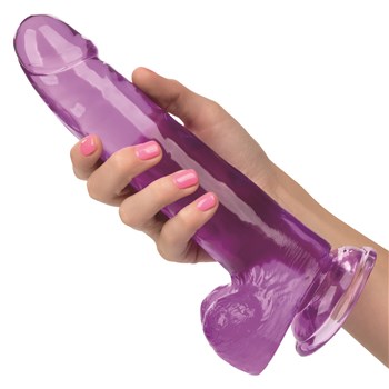 Size Queen 8 Inch Dildo Hand Shot to Show Size - Purple