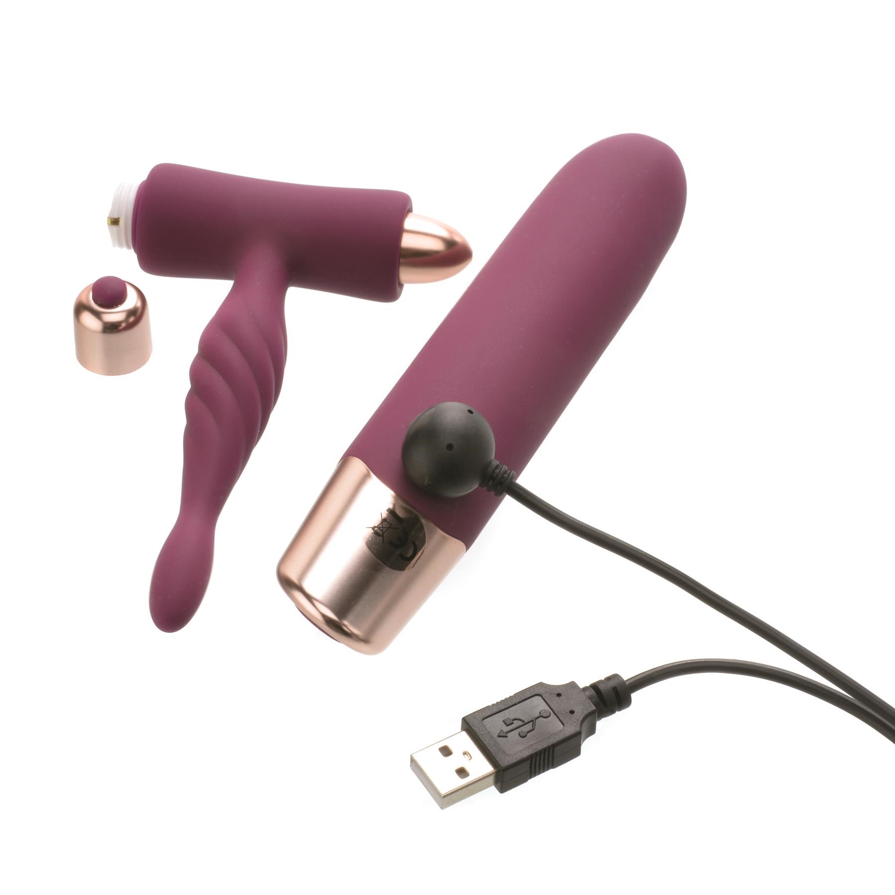 Climaximum Rapture Couples Vibrator Kit Showing Where Charger and Batteries Are Placed