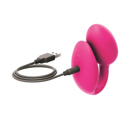 Wonderlove Dual Stimulating Massager With Remote Showing Where Charger is Placed