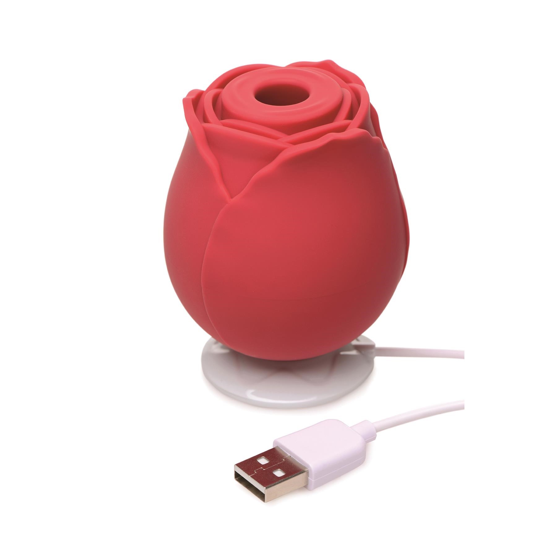 Bloomgasm Suction Rose Clitoral Stimulator Showing How to Charge - Red