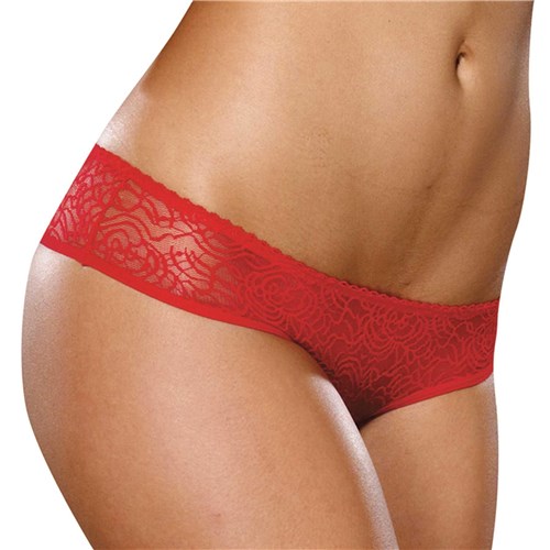 irresistable Crotchless Lace Panty red front