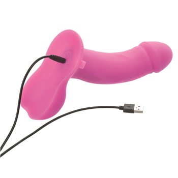 Pegasus 6.5 Inch Vibrating Dildo With Balls Harness Set Dildo Showing Where Charger is Placed