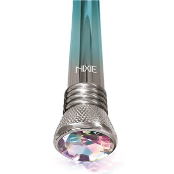 Nixie Blue Ombre Bulb Metallic Vibrator Close Up on Bottom Showing Gem