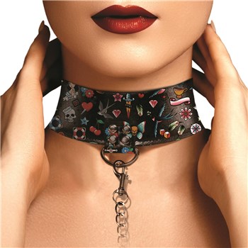 Tattoo Bondage Kit - Model Wearing Collar and Leash