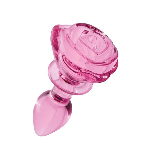 Booty Sparks Pink Rose Glass Anal Plug angled view
