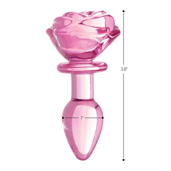 Booty Sparks Pink Rose Glass Anal Plug side view with measurement
