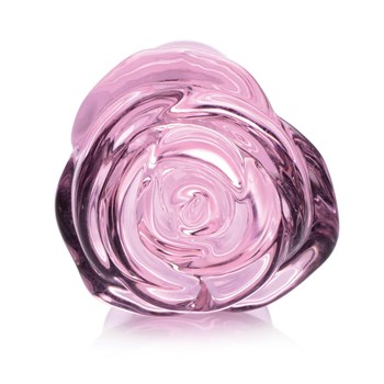 Booty Sparks Pink Rose Glass Anal Plug top view of rose tip
