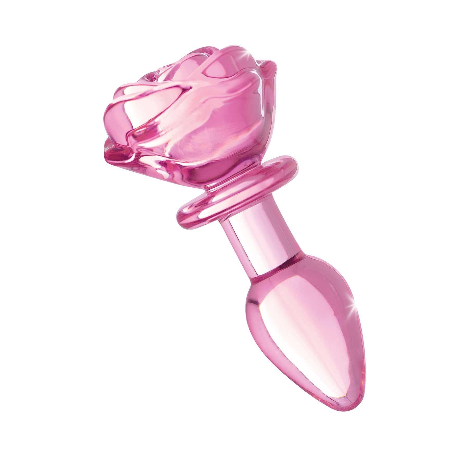 Booty Sparks Pink Rose Glass Anal Plug side view
