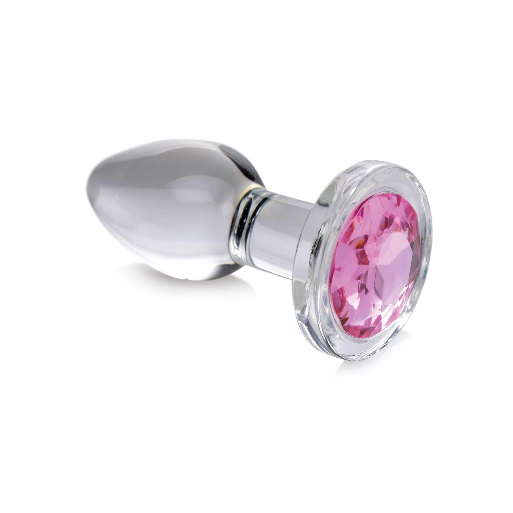 Booty Sparks Pink Gem Glass Anal Plug angled view small size
