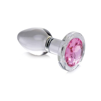Booty Sparks Pink Gem Glass Anal Plug angled view small size
