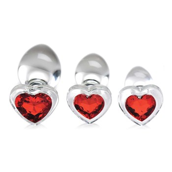 Booty Sparks Red Heart Gem Glass Anal Plug Set back view
