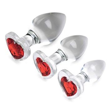 Booty Sparks Red Heart Gem Glass Anal Plug Set angled view