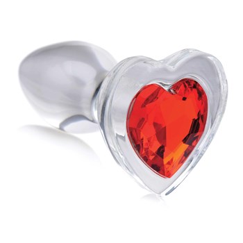 Booty Sparks Red Heart Gem Glass Anal Plug angled view
