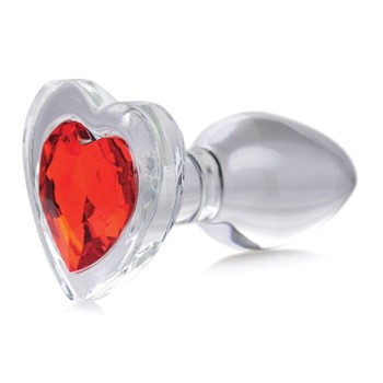Booty Sparks Red Heart Gem Glass Anal Plug angled view small size
