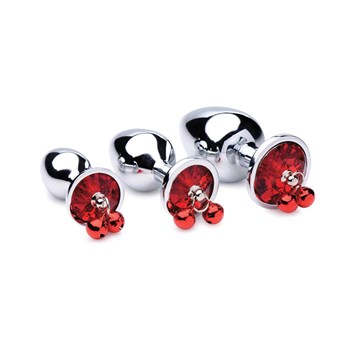 Booty Sparks Red Gem With Bells Anal Plug Set angled view
