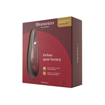 Womanizer Premium 2 Clitoral Stimulator Packaging Shot - Burgundy