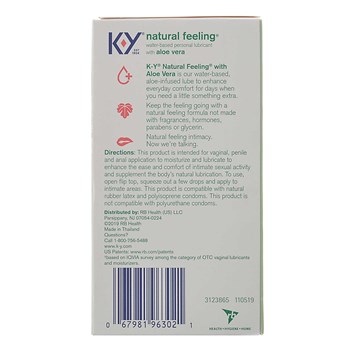 K-Y Natural Feeling With Aloe Vera Lubricant back of box