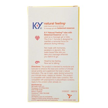 K-Y Natural Feeling Lubricant & Massage Gel back of package