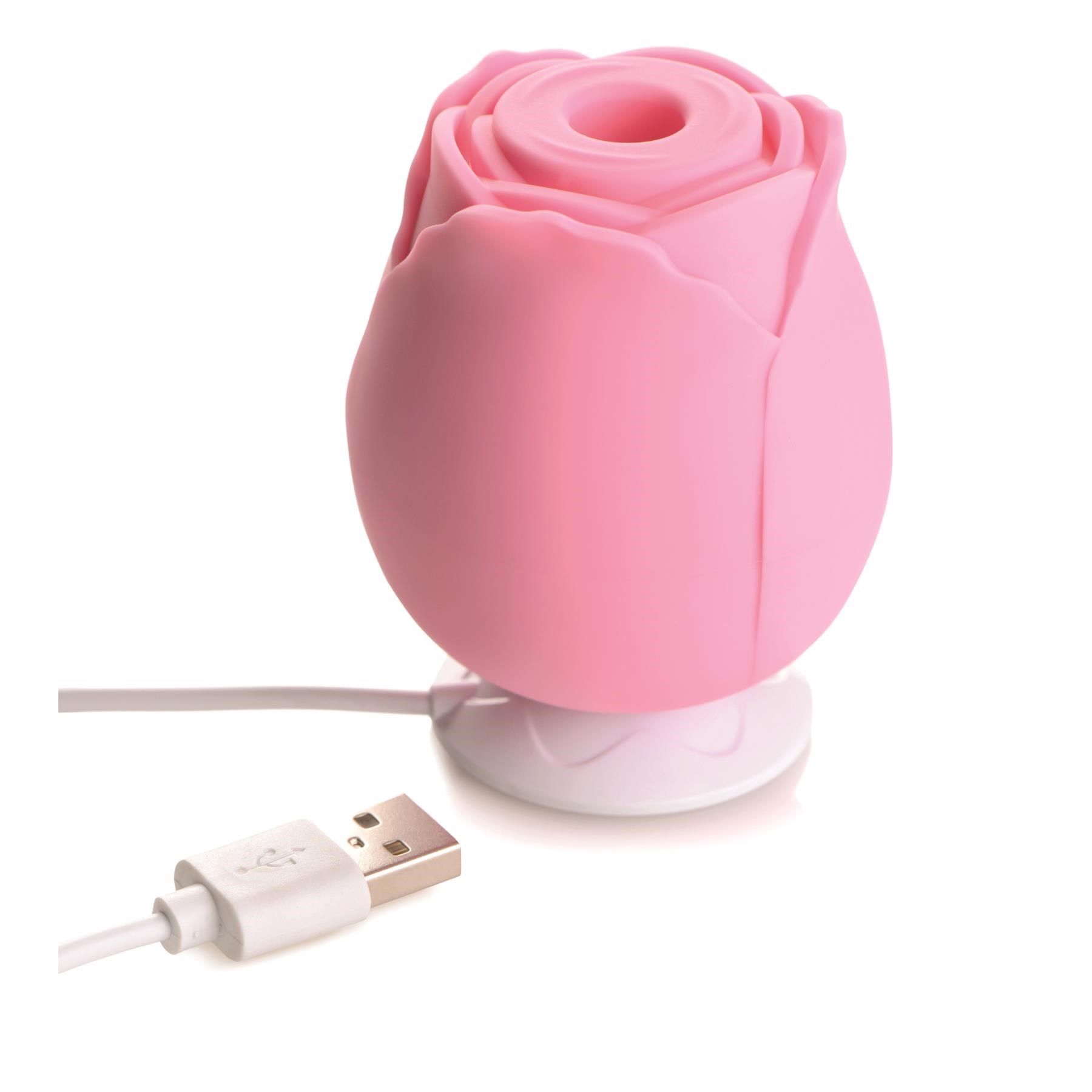 Bloomgasm Suction Rose Clitoral Stimulator Showing How to Charge - Pink