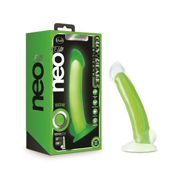 Neo Elite Omnia Glow-In-The-Dark Dildo Product and Packaging