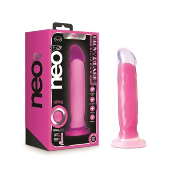 Neo Elite Marquee Glow-In-The-Dark Dildo Product and Packaging