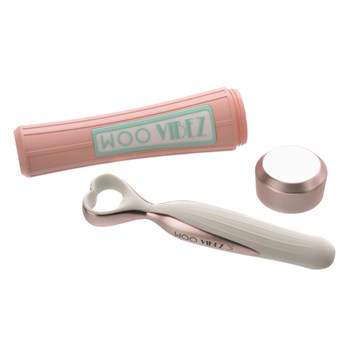 Woo Vibez Rechargeable Clitoral Stimulator Product and Open Travel Case