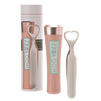 Woo Vibez Rechargeable Clitoral Stimulator - Product, Travel Case, and Packaging