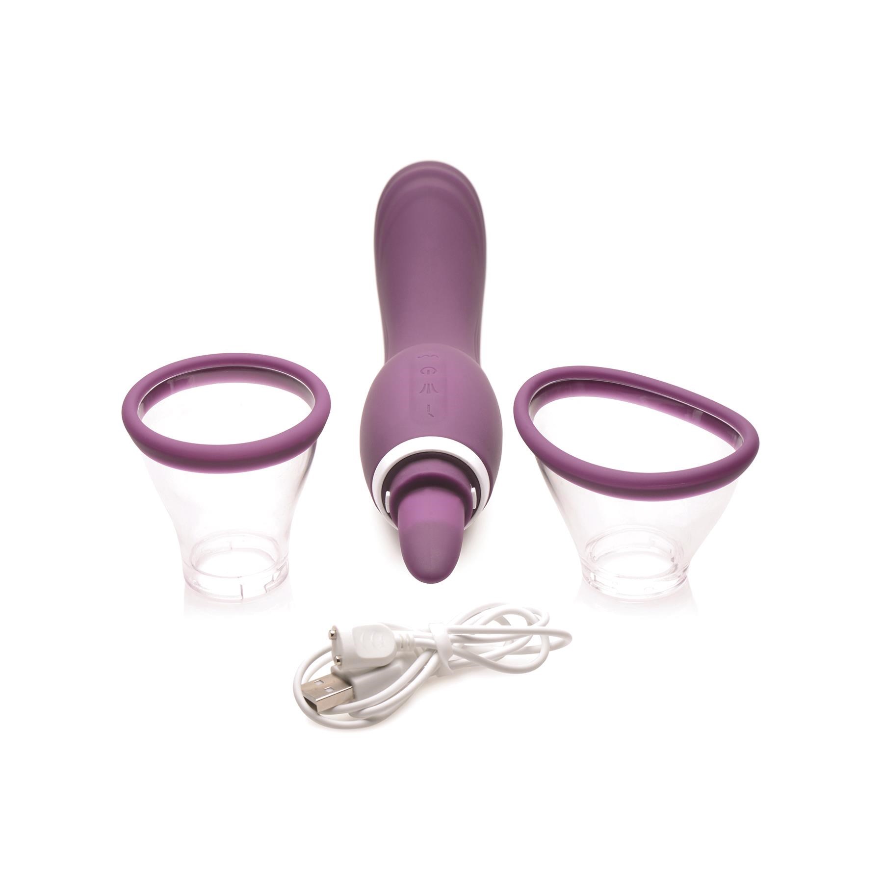 Shegasm Lickgasm Vibrating Pussy Pump - Product, Cups and USB Charger