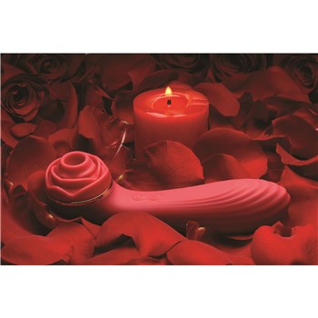 Bloomgasm Passion Petals Suction Rose Vibrator Product Shot with Roses #2 - Red