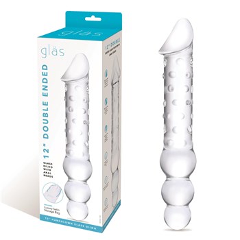 Glas 12 Inch Double Ended Glass Dildo - Product and Packaging
