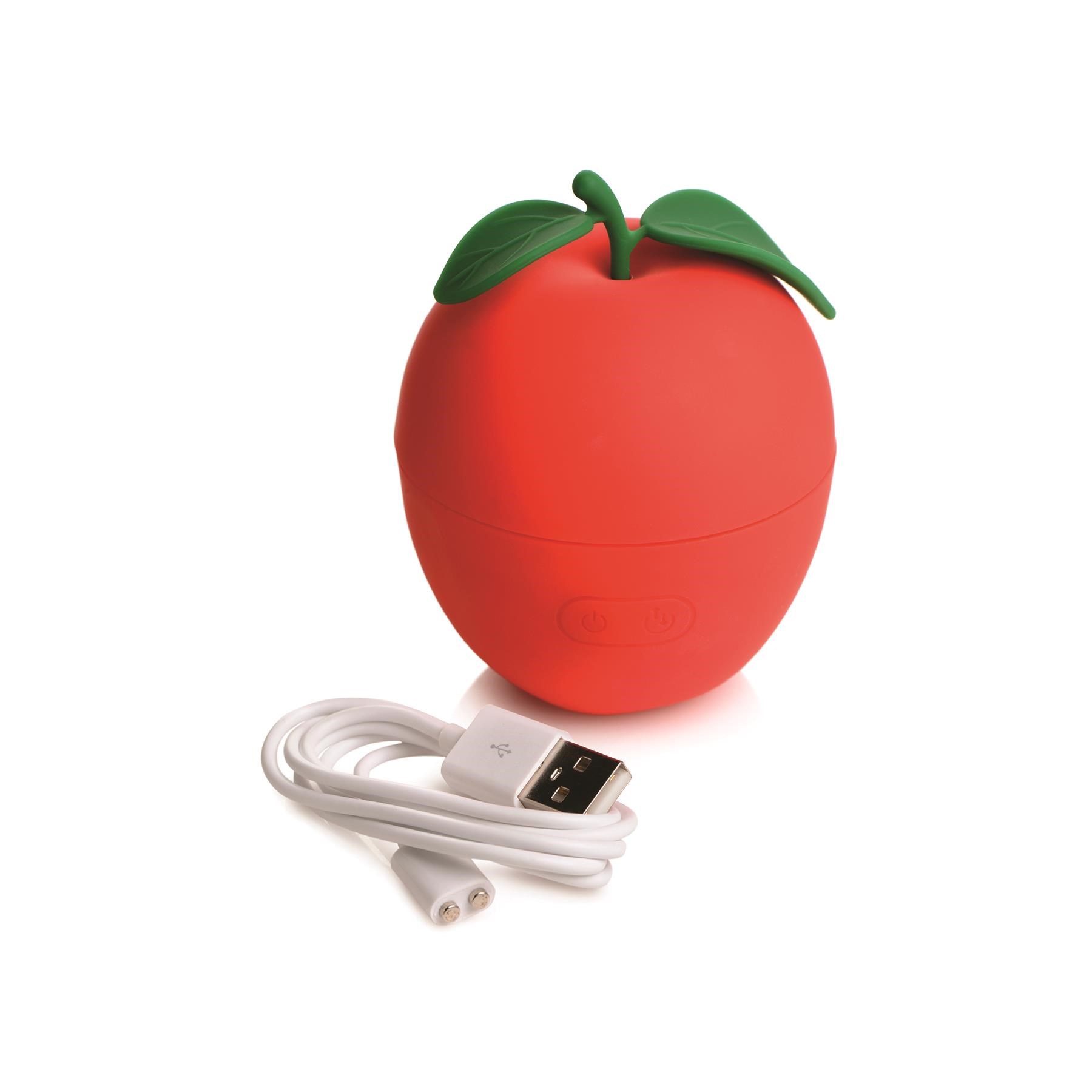 Shegasm Forbidden Apple Clitoral Stimulator - Product and Charging Cable