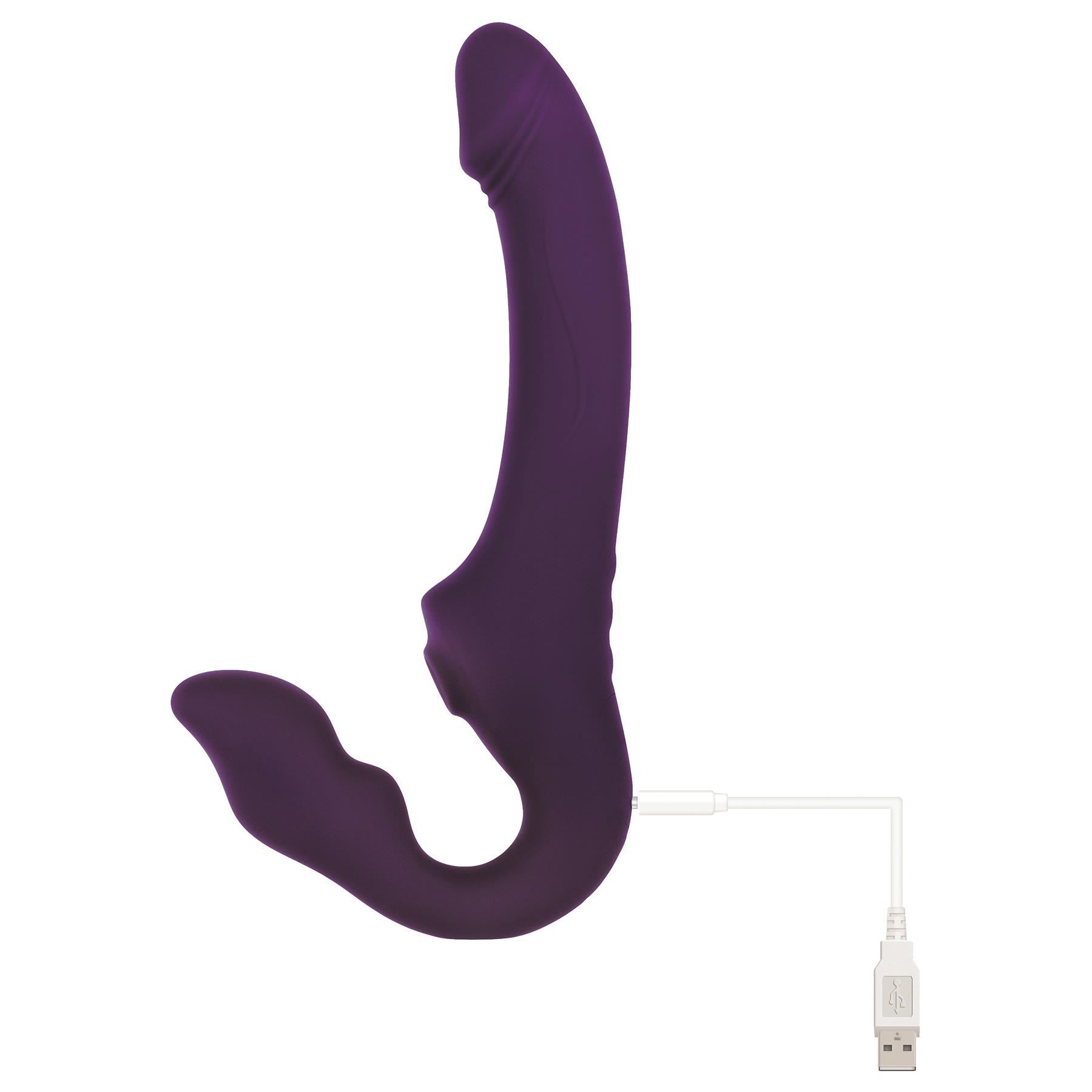 2 Become 1 Strapless Strap-On With Air Pulse Clit Stimulator - Showing Where Charger is Placed