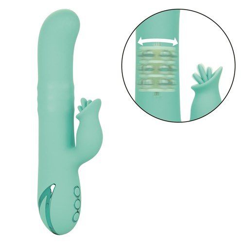 California Dreaming Bel Air Bombshell Dual Stimulator - Product and Close Up on Clitoral Stim