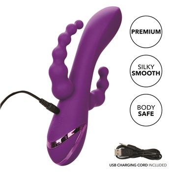 California Dreaming Long Beach Bootylicious Triple Stimulator Showing Charger Cable Inserted