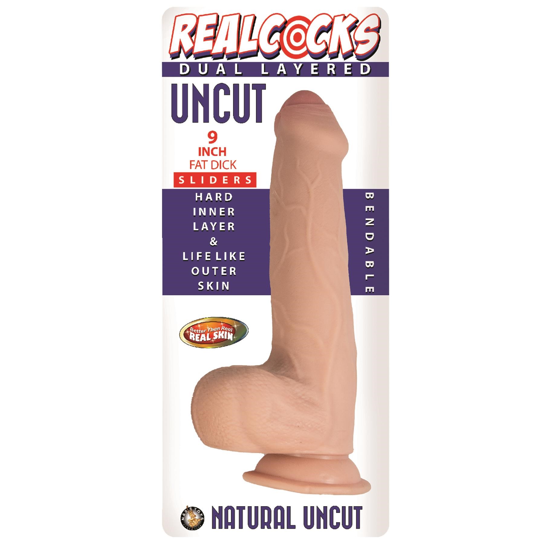 Realcocks 9 Inch Fat Dick Dual Layered Uncut Sliders Dildo - Packaging - White