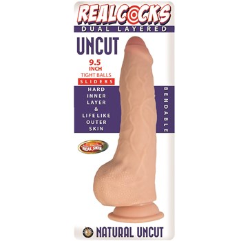 Realcocks 9.5 Inch Tight Balls Dual Layered Uncut Sliders Dildo - Packaging - White