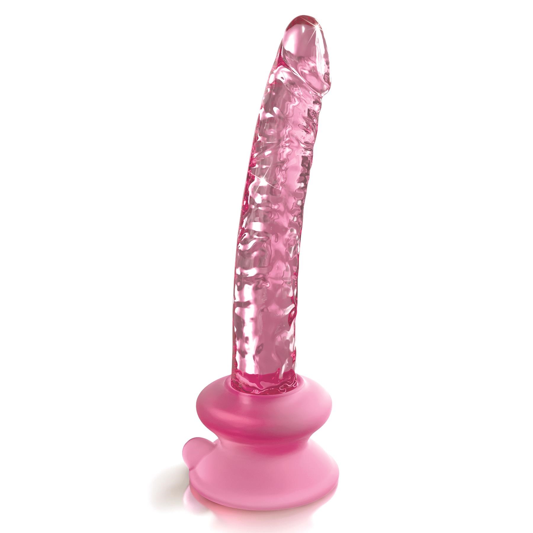 Icicles Realistic Pink Glass Dildo With Suction Cup - Product Shot