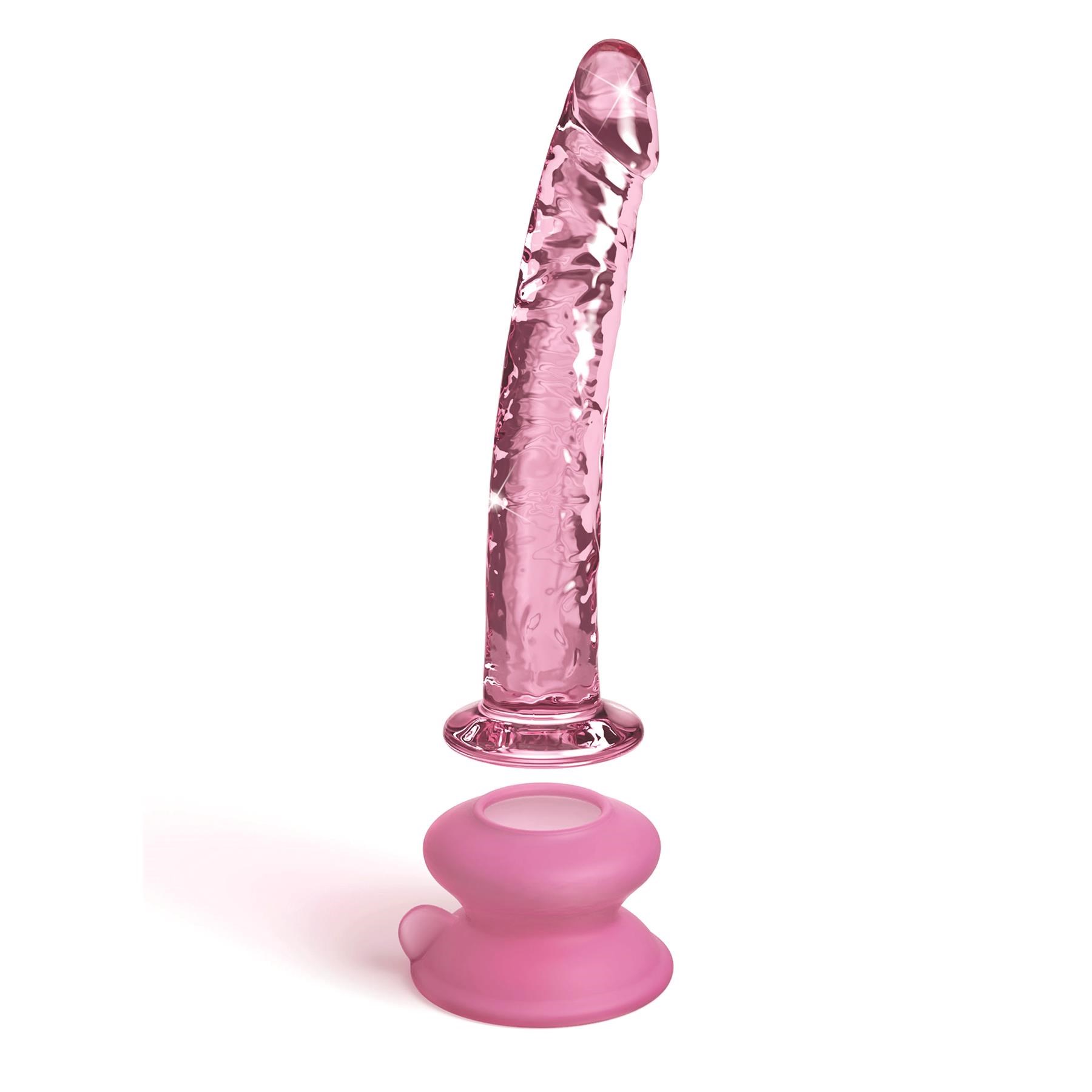 Icicles Realistic Pink Glass Dildo With Suction Cup - Product and Suction Cup #1