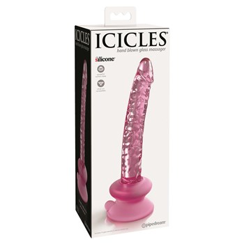 Icicles Realistic Pink Glass Dildo With Suction Cup - Packaging Shot