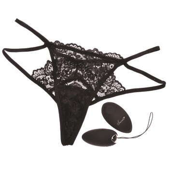 Secrets Open Back Lace Panty and Rechargeable Love Egg - Vibe, Remote, and Panty - OS