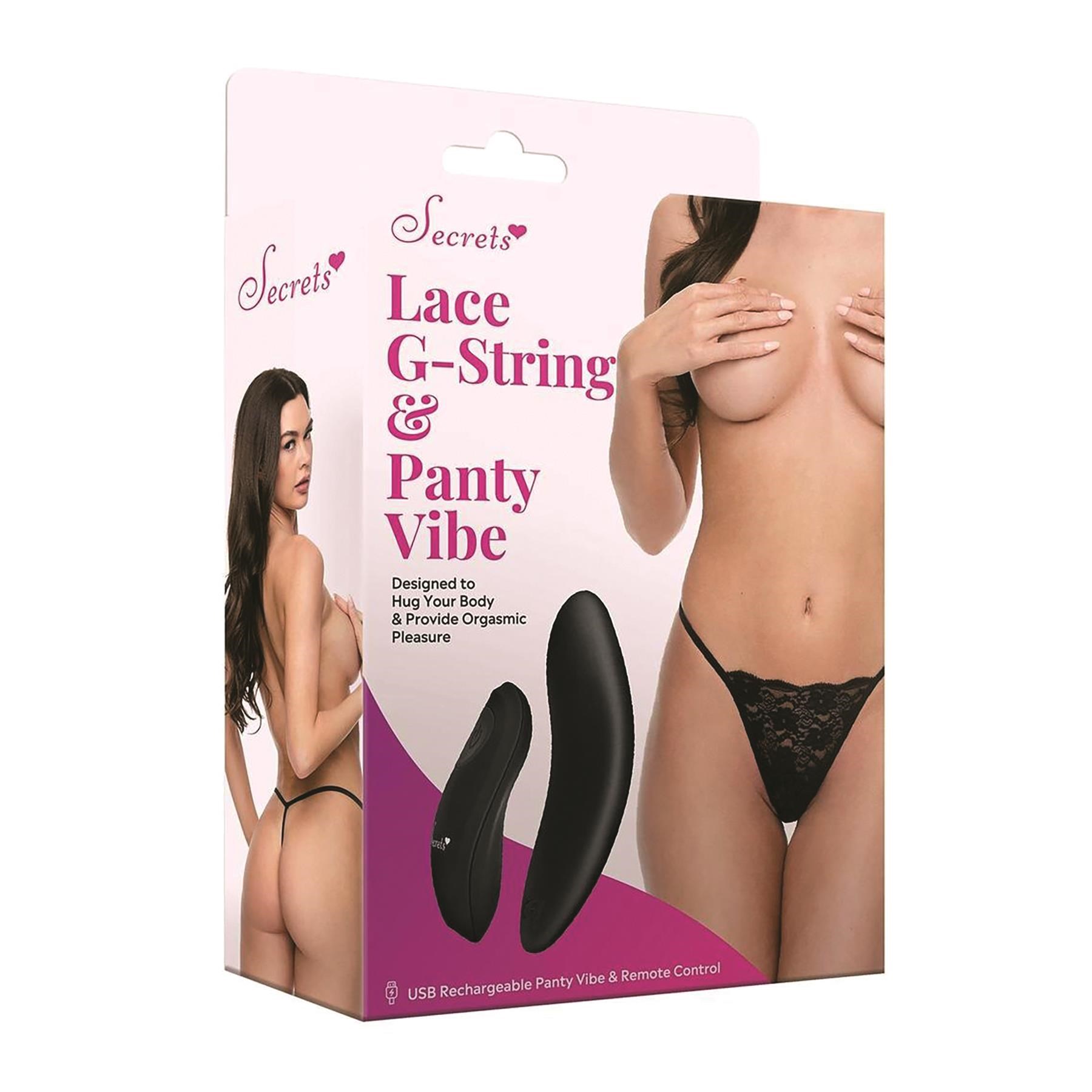 Secrets Lace G-String And Rechargeable Panty Vibrator - Packaging Shot - OS