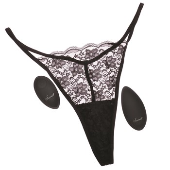 Secrets Lace G-String And Rechargeable Panty Vibrator - Panty, Vibe and Remote - OS