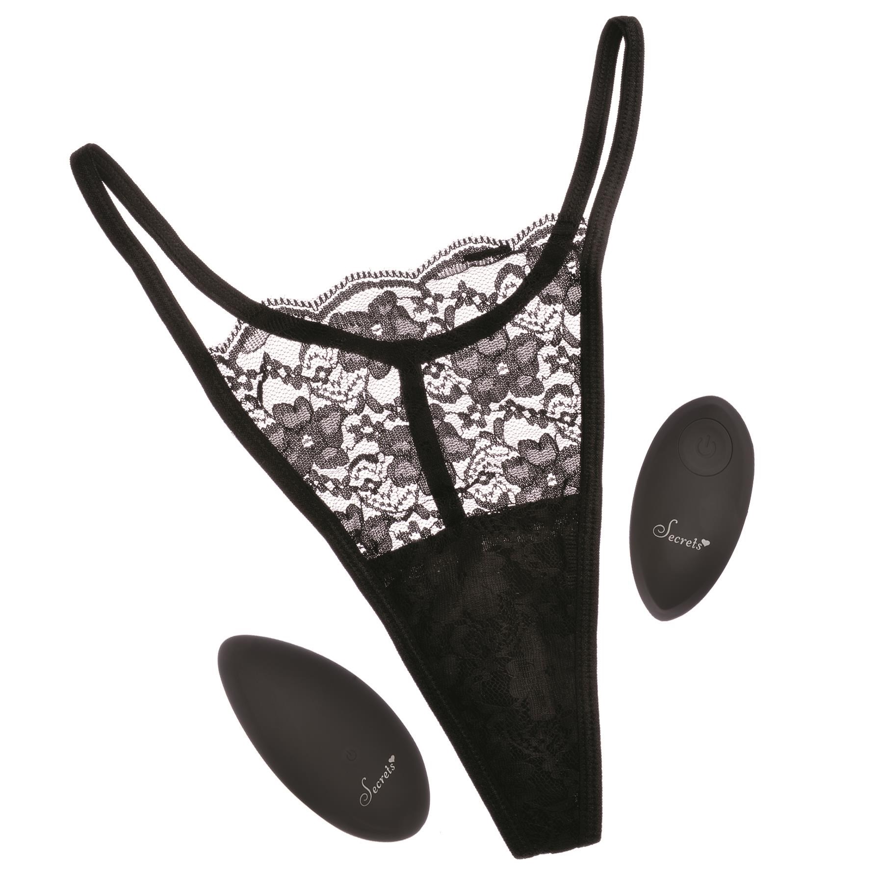 Secrets Lace G-String And Rechargeable Panty Vibrator - Panty, Vibe and Remote - QS